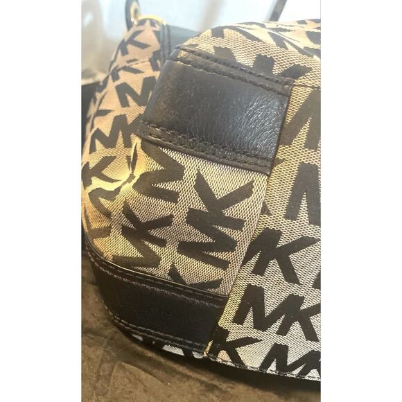 VMichael Kors MK Ludlow Logo Bag black &gray canvas and leather Hobo style - Picture 6 of 15